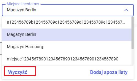 Usuwanie miejsca Incoterms z dokumentu