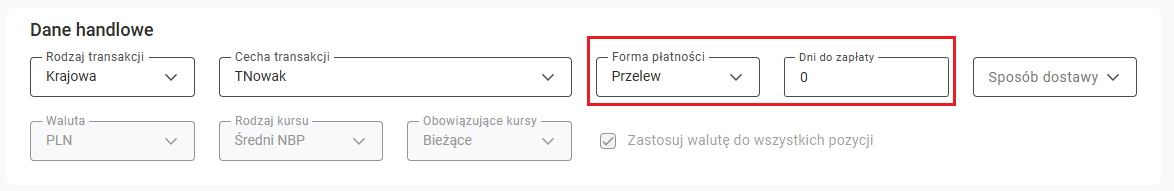 Forma i termin płatności