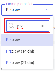 Wyszukiwanie formy płatności