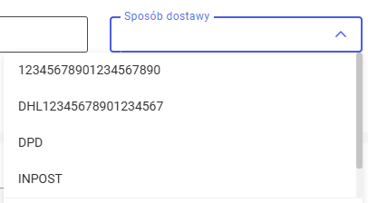 Wybór sposobu dostawy z listy