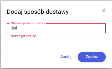 Walidacja wartości sposobu dostawy