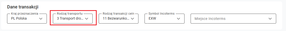 Rodzaj transportu na formularzu ZS