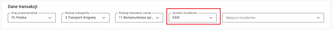 Symbol Incoterms na formularzu ZS