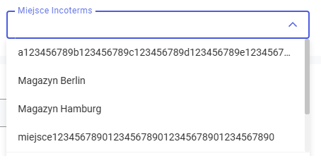 Wybór miejsca Incoterms z listy