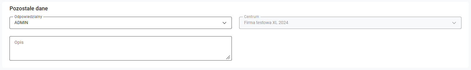 Sekcja Pozostałe dane na formularzu zamówienia