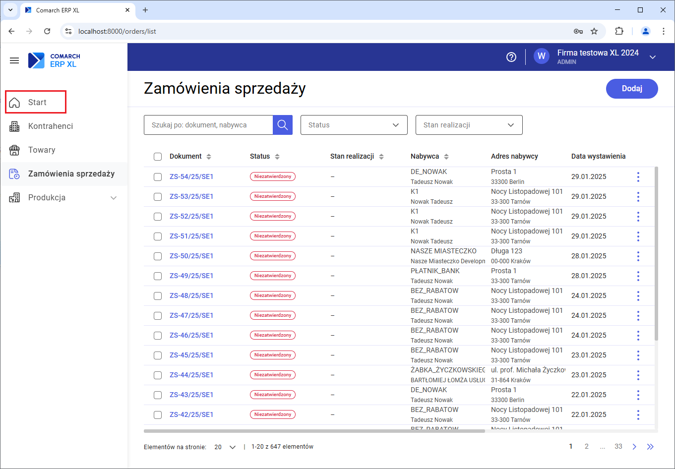 Przycisk do wyświetlenia dashboardu w bocznym panelu nawigacji