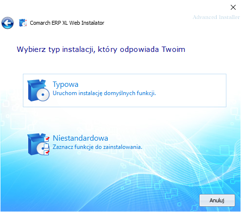Comarch ERP XL Web Instalator – wybór instalacji