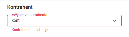 Walidacja w polu Kontrahent