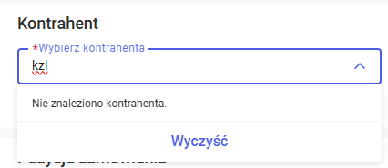  Brak na liście kontrahenta o wprowadzonej wartości