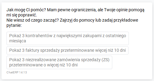 Sugestie poleceń w oknie powitalnym rozmowy