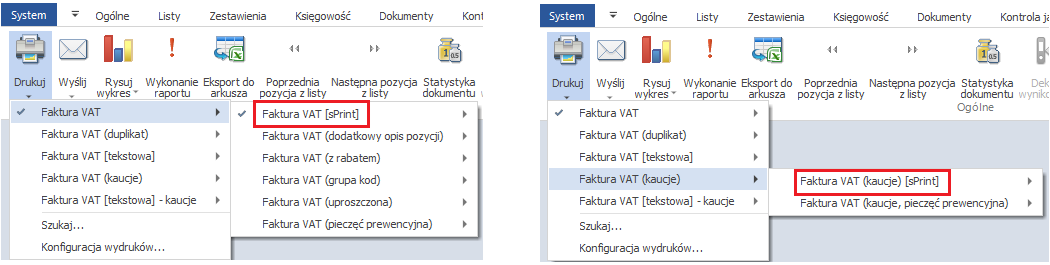 Umieszczenie wydruków sPrint w zastępstwie dotychczasowych wydruków standardowych ( w formacie Crystal Reports)