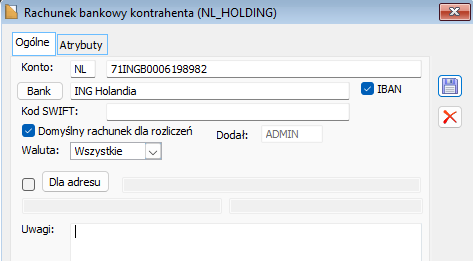 Rachunek bankowy kontrahenta