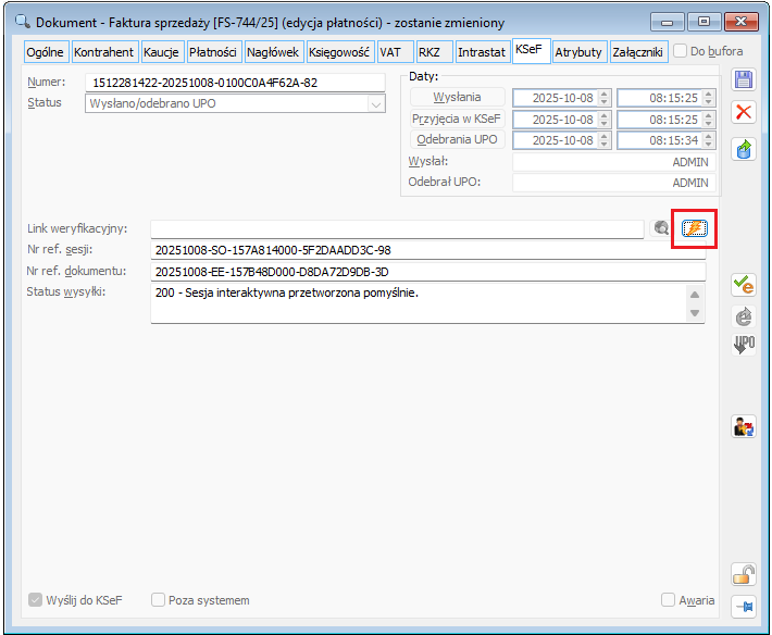 Generowanie linku weryfikacyjnego na formatce FS