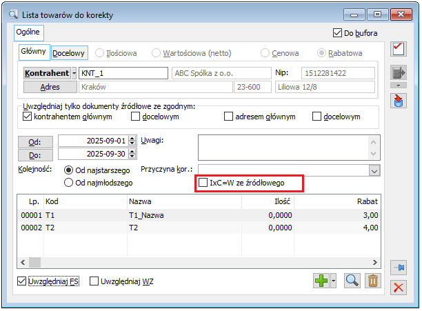 Sterowanie parametrem kontroli równania na formatce korekty automatycznej