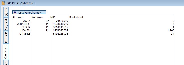 Zakładka kontrahenci
