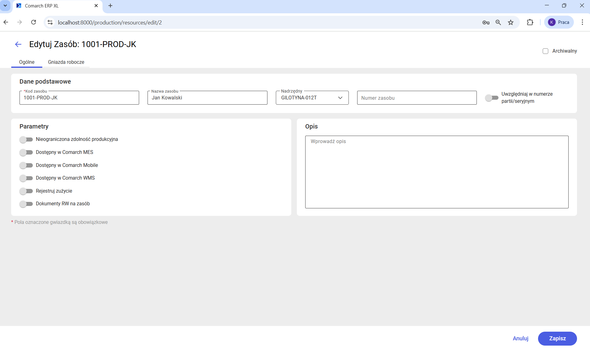 Edycja zasobu- zakładka Ogólne