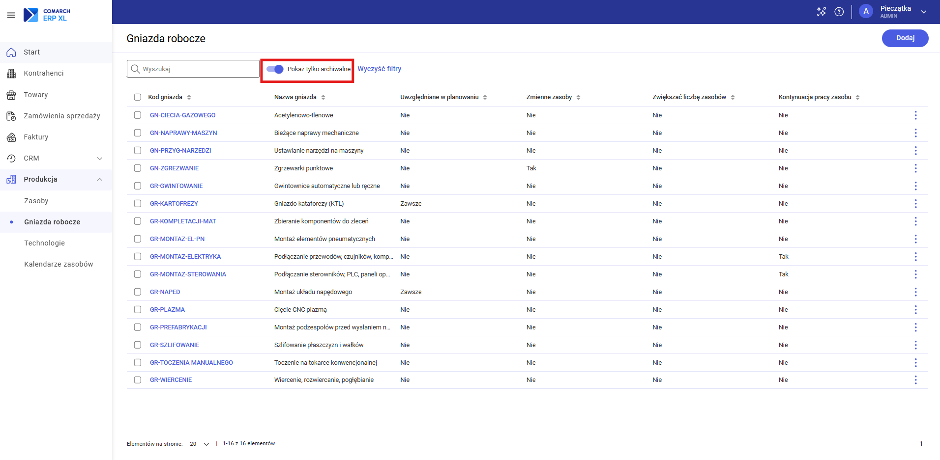 Filtry na liście gniazd