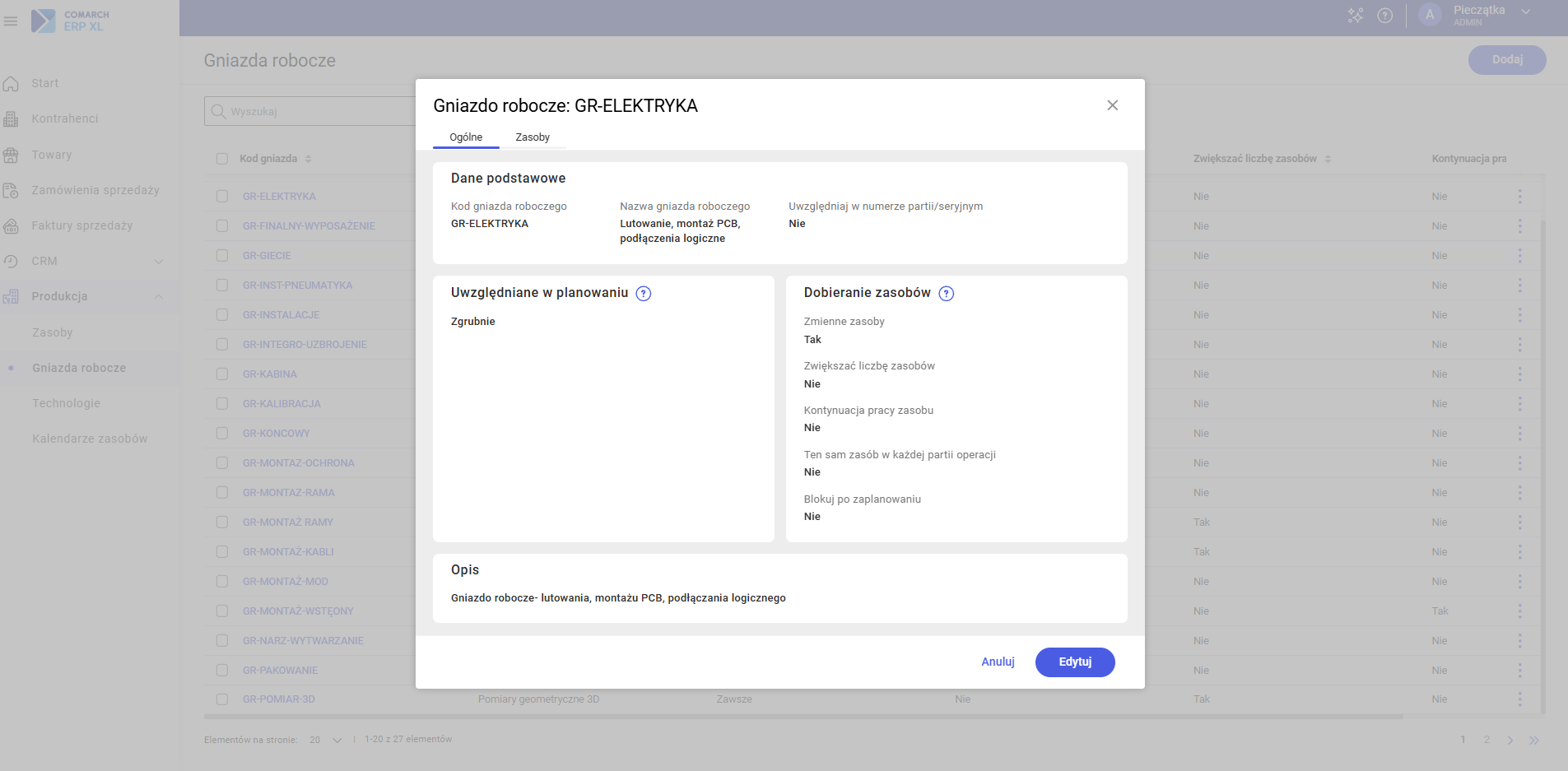 Podgląd gniazda - zakładka Ogólne