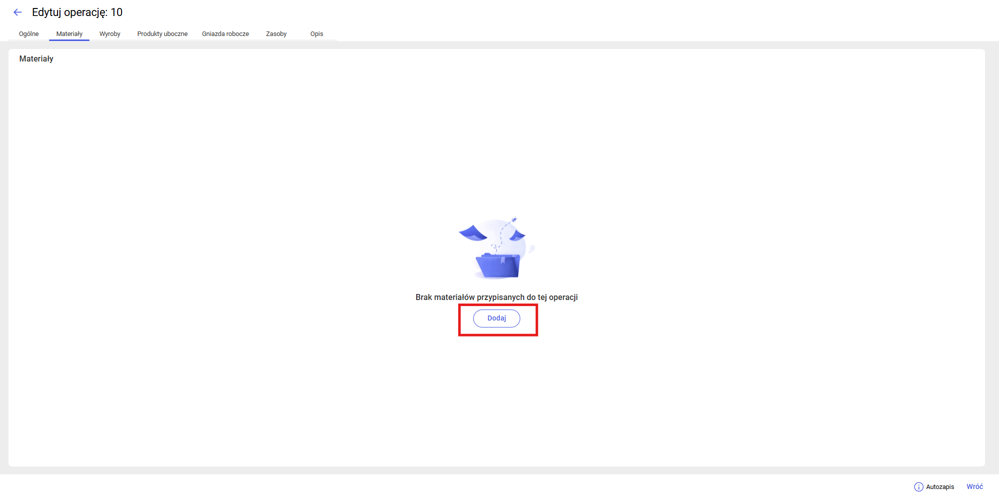 Zakładka Materiały