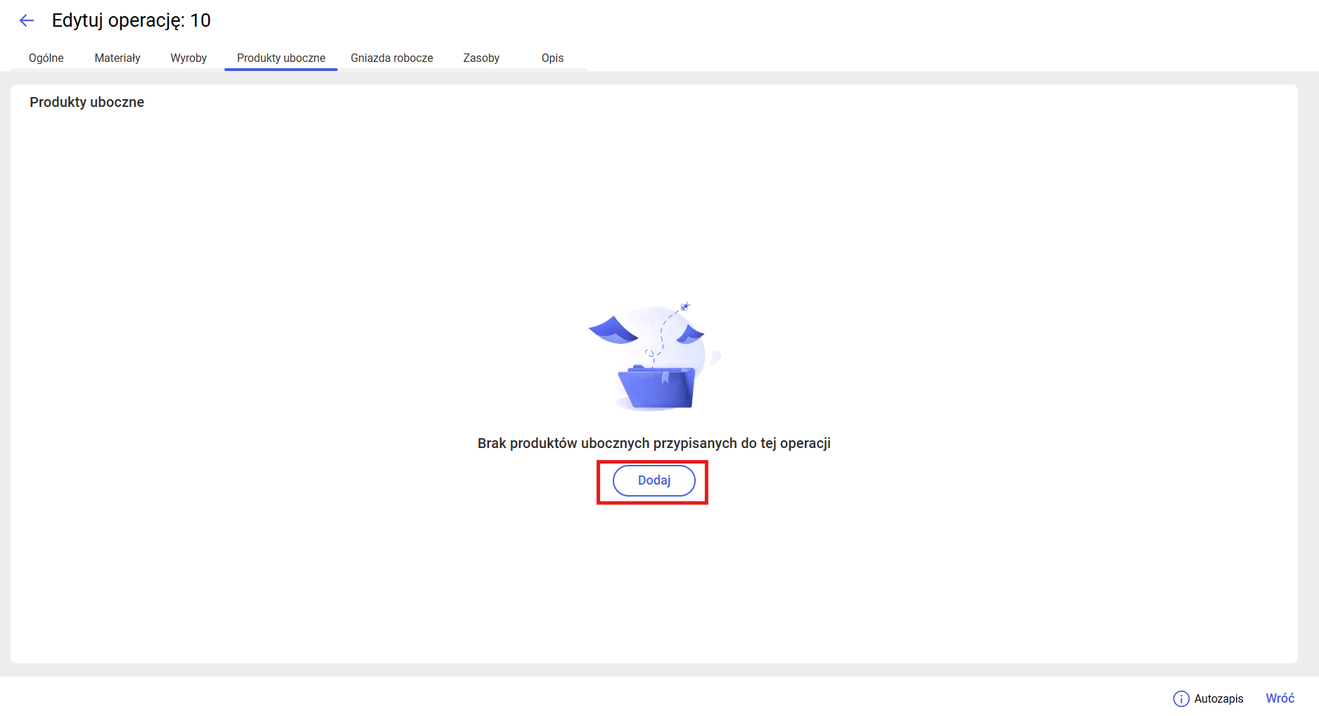 Zakładka Produkty uboczne