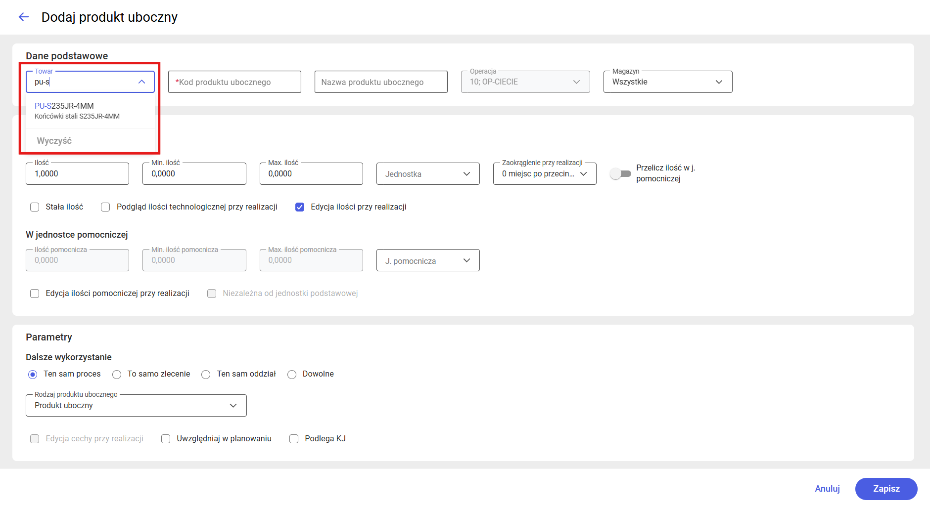 Wybór produktu ubocznego