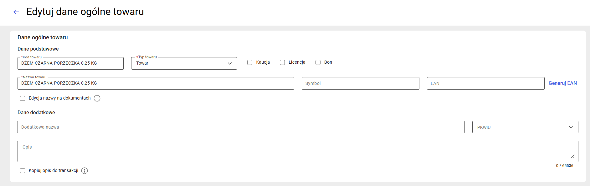 Edycja danych ogólnych