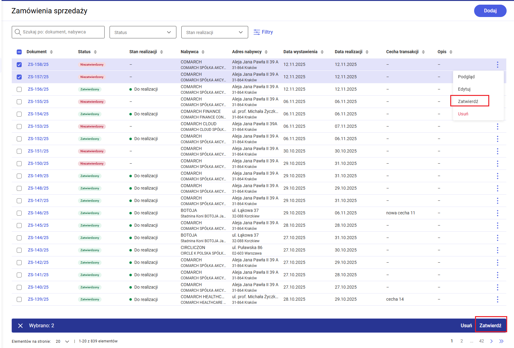 Zatwierdzanie zamówień sprzedaży