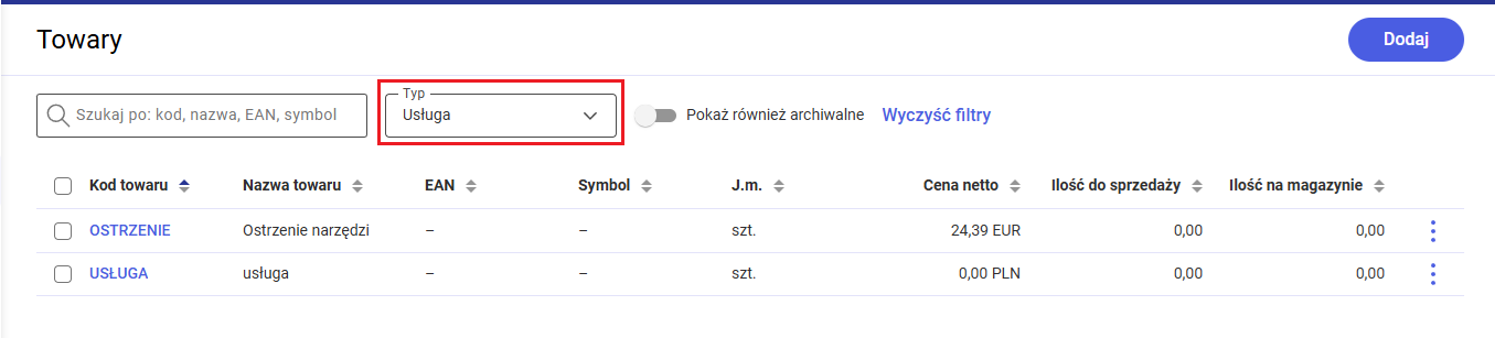 Filtrowanie listy wg typu