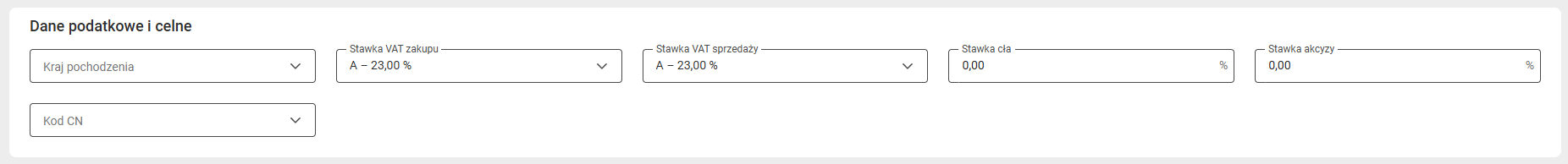 Dane podatkowe i celne