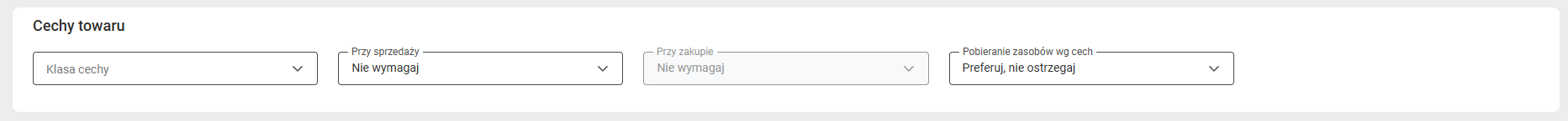 Parametry cechy towaru