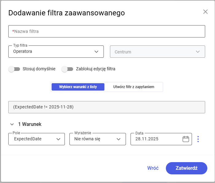 Dodawanie filtra zaawansowanego