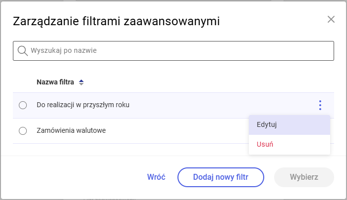 Zarządzanie filtrami zaawansowanymi