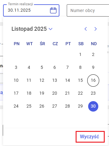 Usuwanie terminu realizacji z poziomu kalendarza