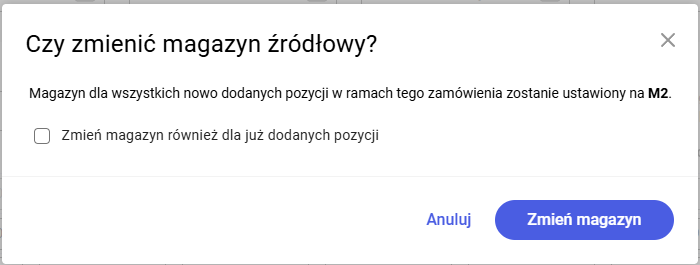 Zmiana magazynu na zamówieniu z dodanymi pozycjami