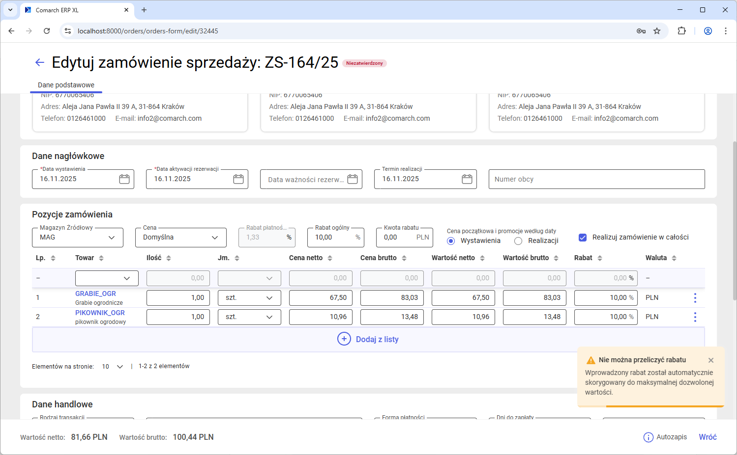Kontrola rabatu operatora