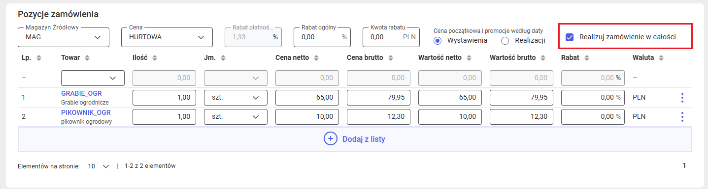 Parametr określający czy zamówienie ma być realizowane w całości