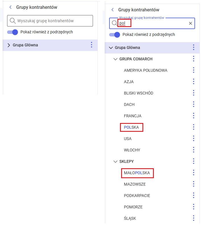 Wyszukiwanie grupy kontrahentów