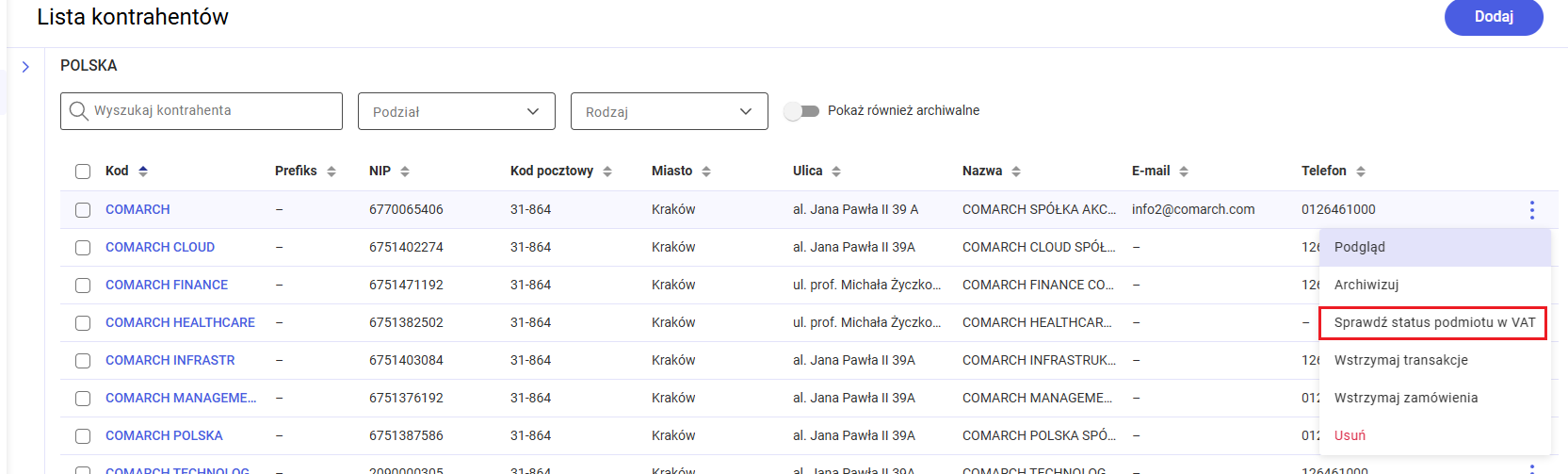 Sprawdzanie statusu kontrahenta w VAT