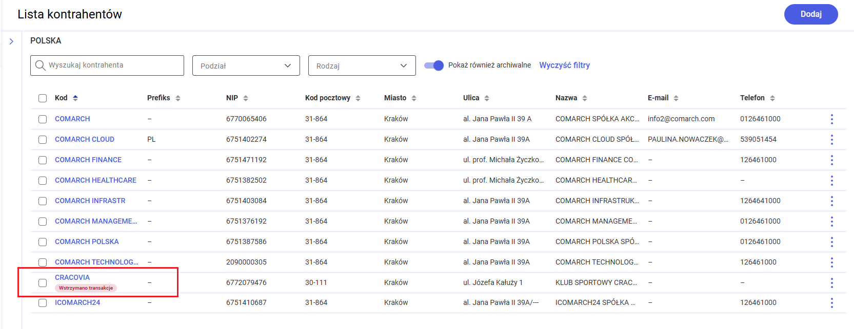 Oznaczenie kontrahenta, z którym wstrzymano transakcje