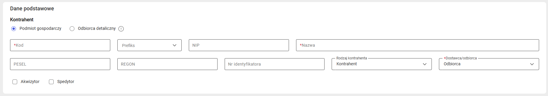 Sekcja dane podstawowe