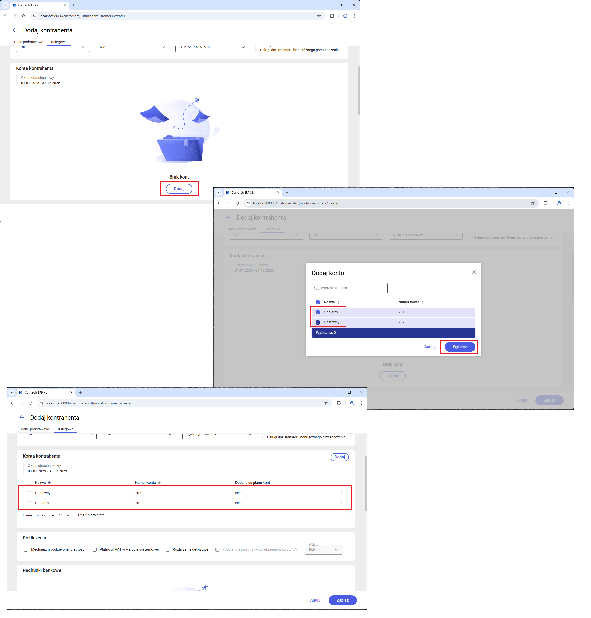 Dodawanie kont księgowych dla kontrahenta