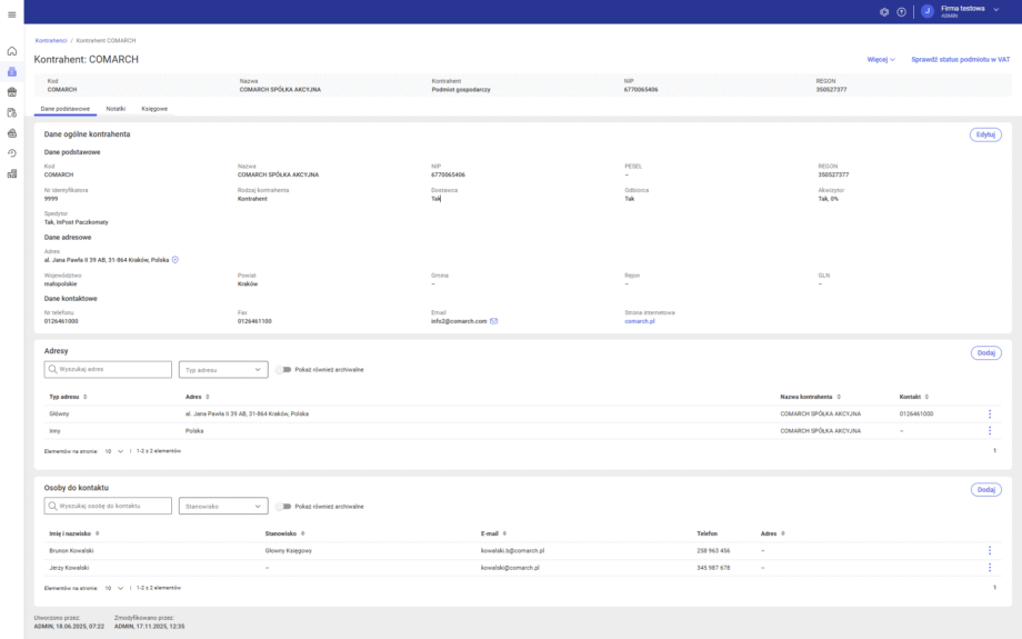 Karta kontrahenta w trybie podglądu