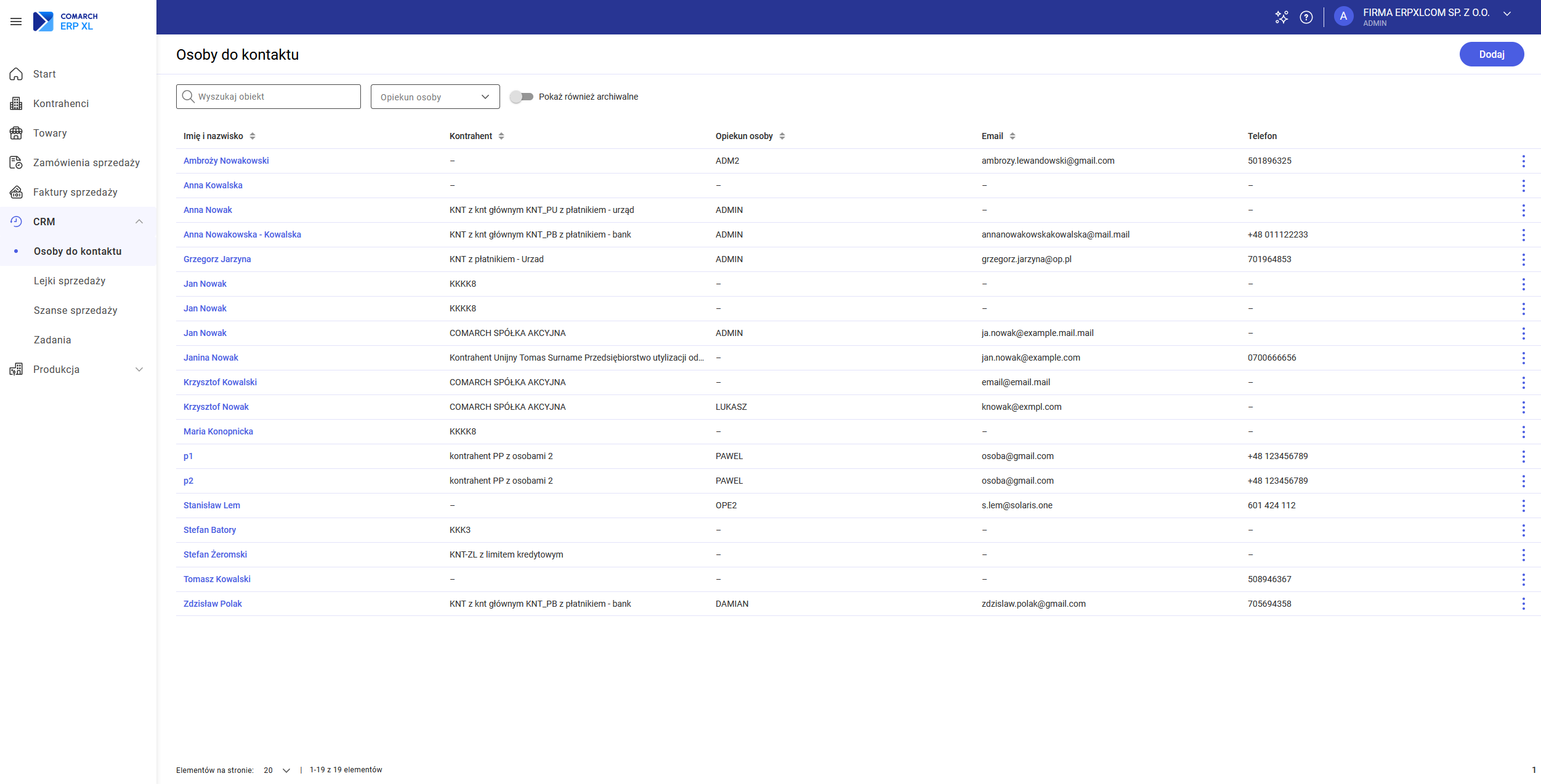 Lista osób do kontaktu