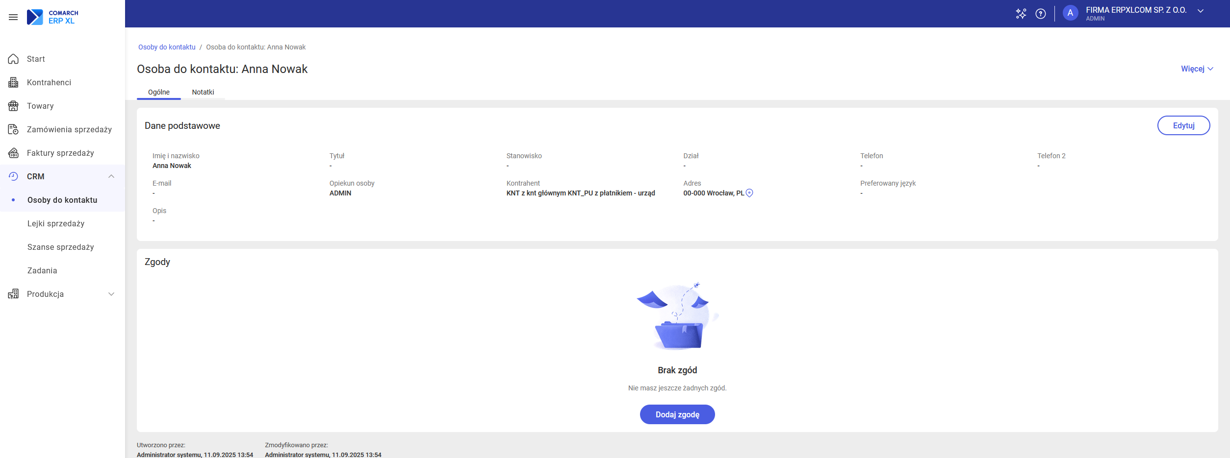Szczegóły osoby do kontaktu