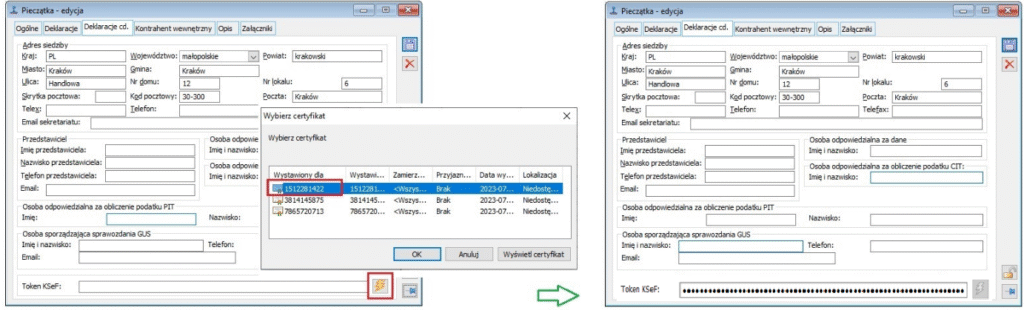 Generowanie tokena na pieczątce Firmy