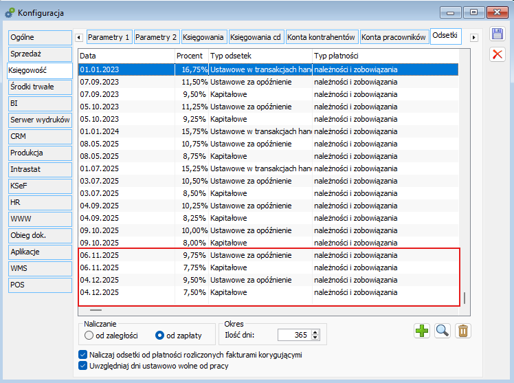 Konfiguracja/Odsetki - zaktualizowane stopy procentowe obowiązujące dla odsetek za opóźnienie