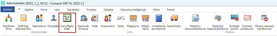Dostęp do listy certyfikatów KSeF w module Administrator