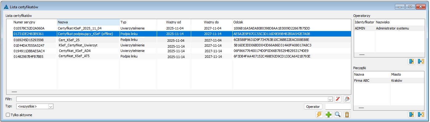 Lista certyfikatów KSeF