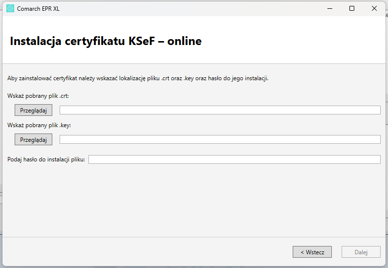 Instalacja certyfikatu KSeF z fragmentów .key i .crt
