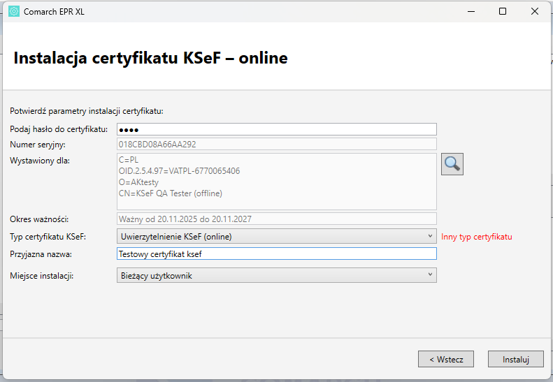 Instalacja certyfikatu .pfx